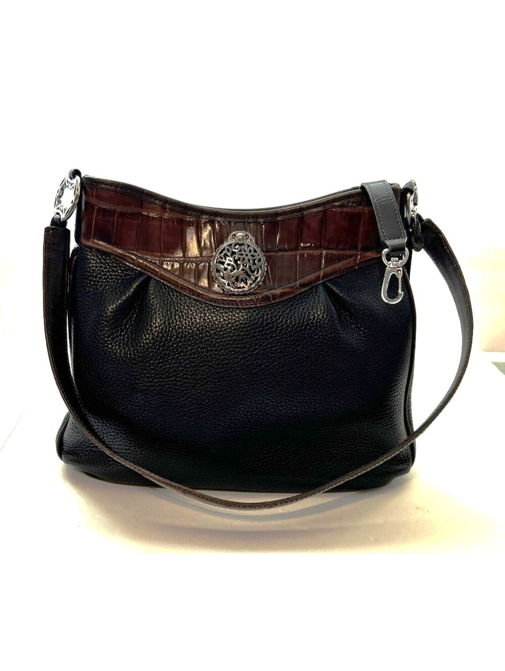 Brighton Black Pebbled Leather Croc Shoulder Purse Bag Handbag Satchel